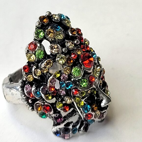 Egyptian Face Crystal Ring Stretch Colorful Ring Rainbow Crystal Adjustable Ring - Picture 7 of 11